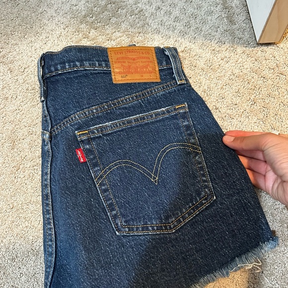 Levis Dark Indigo Distressed Denim Shorts - Picture 3 of 4